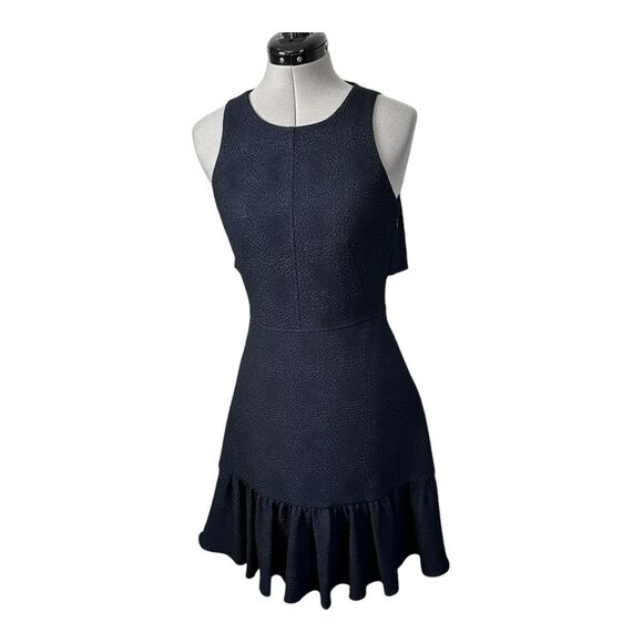 REBECCA TAYLOR Dress Sz 2 Textured Stretch Woven Ruffle Cut Out Back Black - Picture 8 of 16